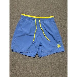 Vilebrequin swim trunks shorts mens blue Large logo lightweight beach lined read